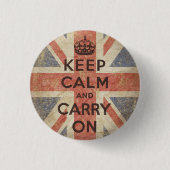 イギリスの旗とのKeep Calm and Carry On 缶バッジ (正面)