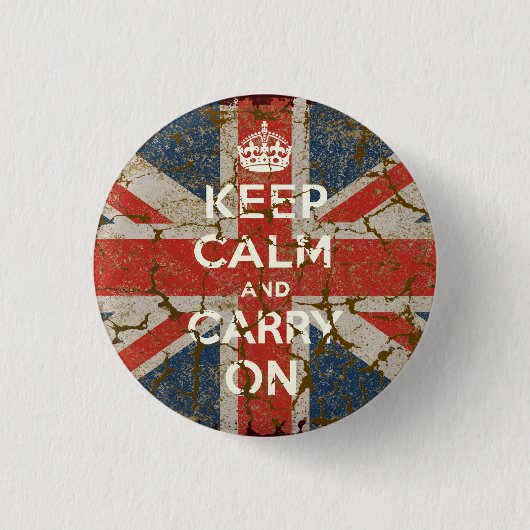 イギリスの旗とのKeep Calm and Carry On 缶バッジ (正面)
