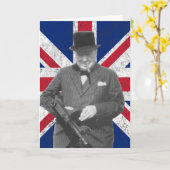 イギリスの旗と提起しているChurchill カード (黄色い花)