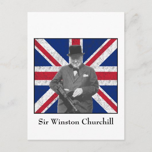 イギリスの旗と提起しているChurchill ポストカード (正面)