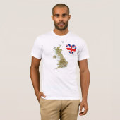 イギリスの旗のハートおよび地図のTシャツ Tシャツ (正面フル)