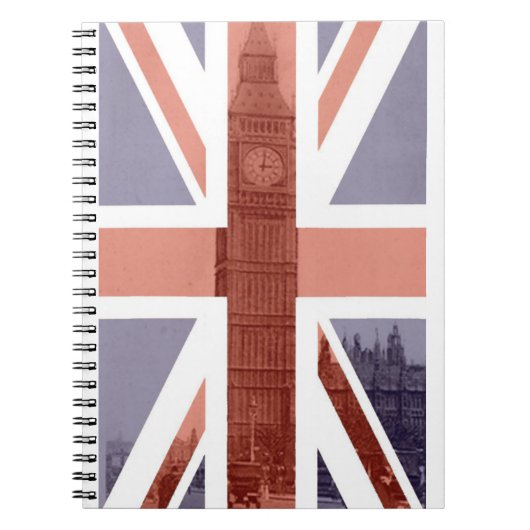 イギリスの旗のビッグベンの螺線形ノート ノートブック (正面)