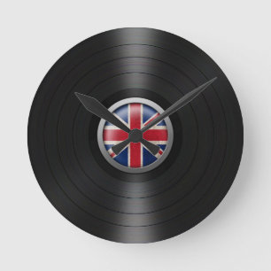 イギリスの旗のレコードのアルバムグラフィック ラウンド壁時計