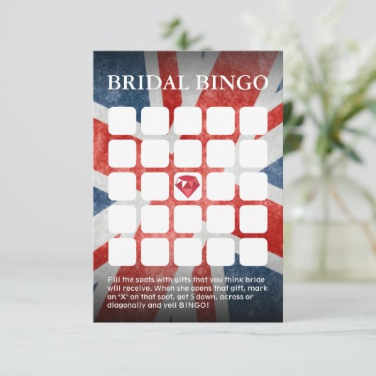 イギリスの旗の結婚式またはブライダルシャワーのビンゴカード 招待状 (スタンド正面)