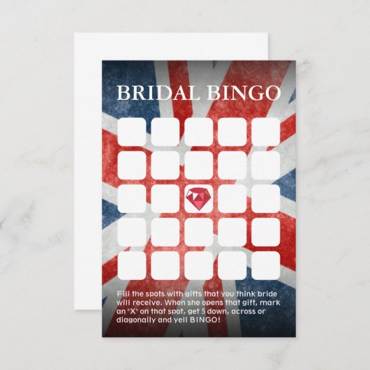 イギリスの旗の結婚式またはブライダルシャワーのビンゴカード 招待状 (正面/裏面)