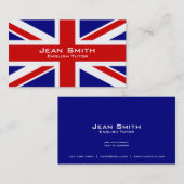 イギリスの旗を持つ英国の個人教師/英語の先生 名刺 (正面/裏面)
