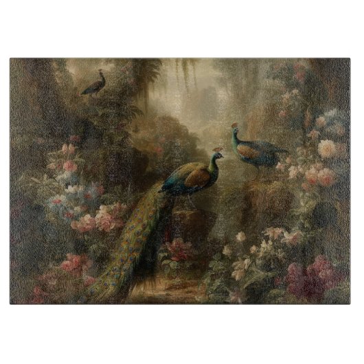 イギリスの森の孔雀3兄弟 キッチンカウンター カッティングボード (正面)