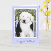 イギリスの牧羊犬の子犬絵画-犬芸術 カード (黄色い花)