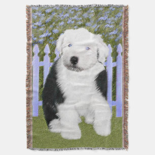 イギリスの牧羊犬の子犬絵画-犬芸術 スローブランケット