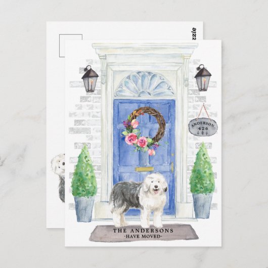 イギリスの牧羊犬の引っ越し案内 ポストカード (正面/裏面)