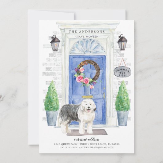 イギリスの牧羊犬の扉の引っ越し案内 招待状 (正面)