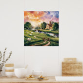 イギリスの田舎の水彩風景絵を描ズ ポスター (キッチン)