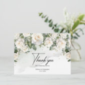 イギリスの白いバラのユーカリの緑と金ゴールド サンキューカード (スタンド正面)