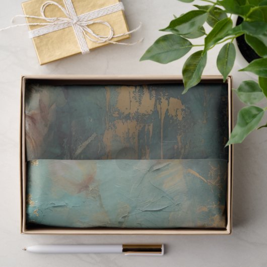 イギリスの白いバラの金ゴールドホイルのセージ緑のミックスメディア 薄葉紙 (ギフト)