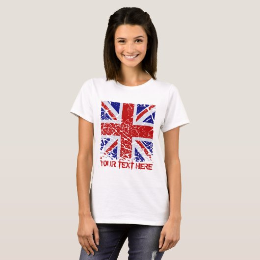 イギリスの皮の英国国旗の旗 Tシャツ (正面フル)