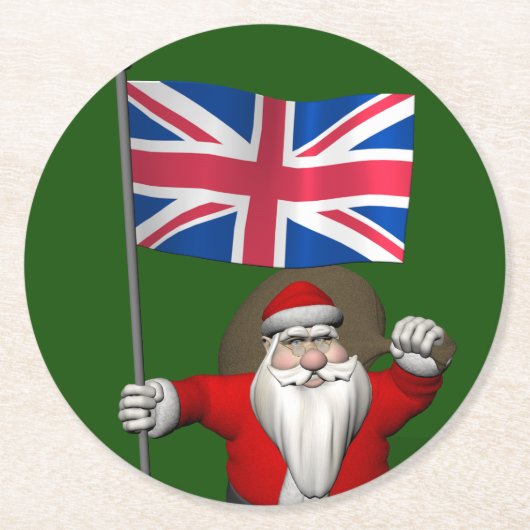 イギリスの看板を持つサンタクロース ラウンドペーパーコースター (正面)