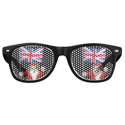 イギリスの看板を持つサンタクロース レトロサングラス (正面)