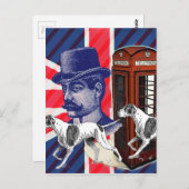 イギリスの紳士の電話ボックス ユニオンジャックの旗 ポストカード (正面/裏面)