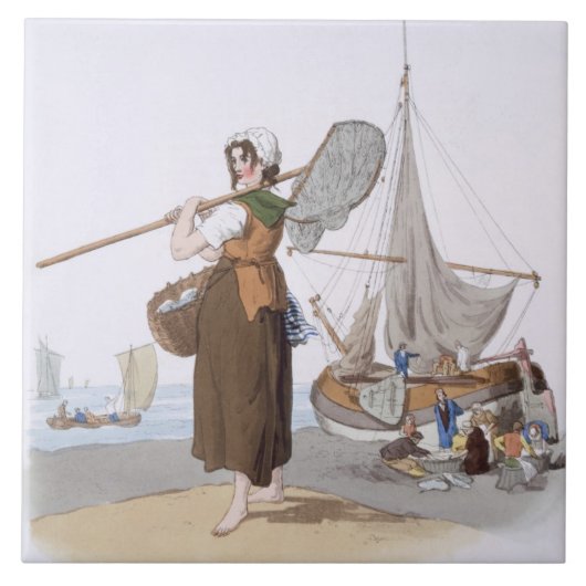 「イギリスの衣裳」からの女性のShrimper、 タイル (正面)
