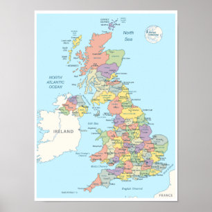 イギリスの詳細地図 ポスター