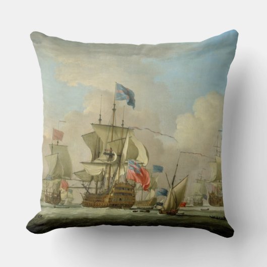 イギリスの軍艦およびSloop、c.1720-30 (油 クッション (正面)