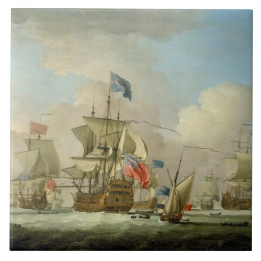 イギリスの軍艦およびSloop、c.1720-30 (油 タイル (正面)