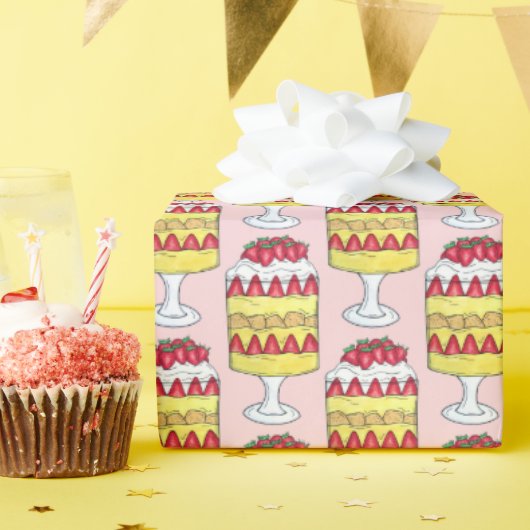 イギリスの軽食フルーツカスタードデザート ラッピングペーパー (誕生日パーティー)