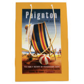 イギリスの鉄道のビーチチェアおよび球ポスター ミディアムペーパーバッグ (正面)