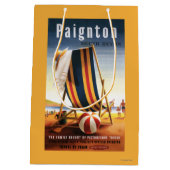 イギリスの鉄道のビーチチェアおよび球ポスター ミディアムペーパーバッグ (裏面)