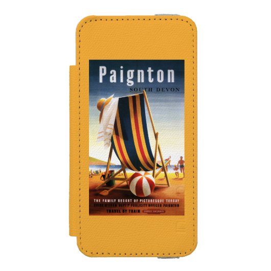 イギリスの鉄道のビーチチェアおよび球ポスター INCIPIO iPhoneウォレットケース (フォリオ 正面)