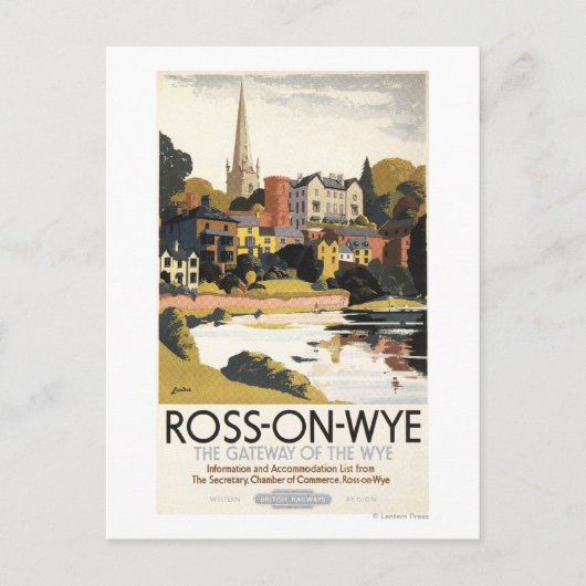 イギリスの鉄道ポスターの川景色 ポストカード (正面)