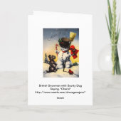 イギリスの雪だるまおよび"Cheerioを言っているScotty犬! " シーズンカード (裏面)