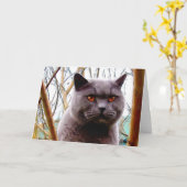 イギリスの青猫の挨拶状 カード (黄色い花)