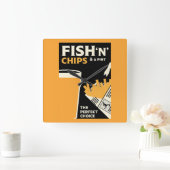 イギリスの魚類とチップ スクエア壁時計 (ホーム)