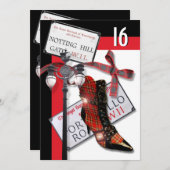 イギリスの"sweet sixteen"のファッションの買物をするパーティー 招待状 (正面/裏面)