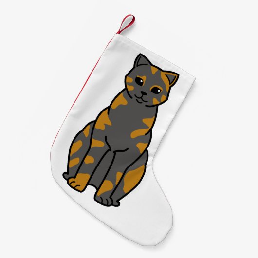 イギリスのShorthair Tortie猫の漫画 スモールクリスマスストッキング (正面 (吊り時))