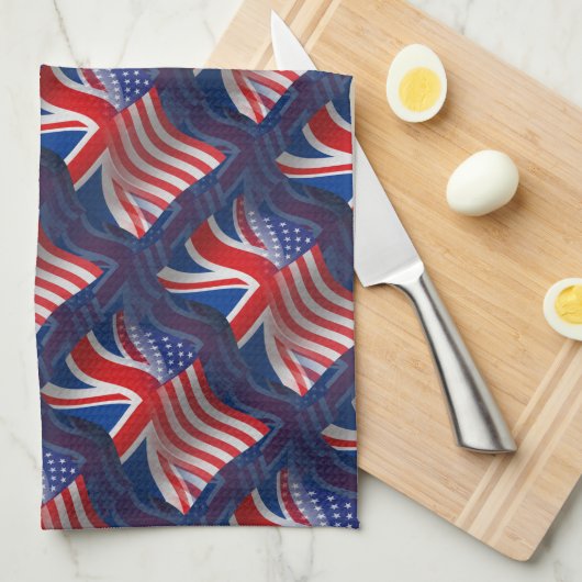イギリスアメリカの振る旗 キッチンタオル (四つ折り)
