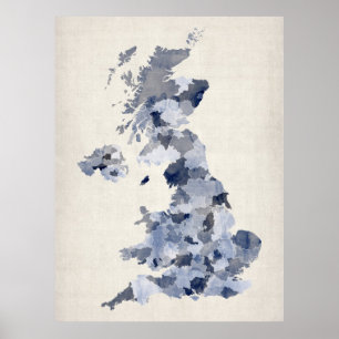 イギリスイギリスの水彩画の地図 ポスター