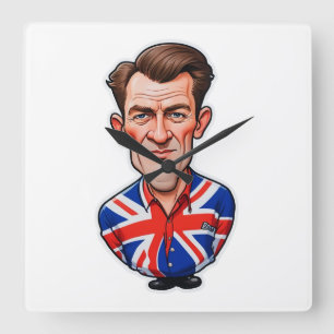 イギリスイギリスの男の風刺画とユニオンジャック国旗 スクエア壁時計