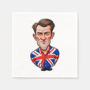 イギリスイギリスの男の風刺画とユニオンジャック国旗 スタンダードカクテルナプキン