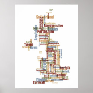 イギリスイギリス郡文字地図 ポスター