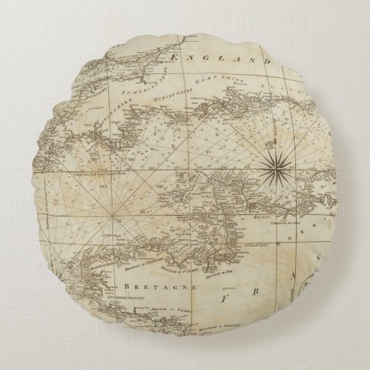 イギリスチャネルの図表 ラウンドクッション (正面)