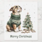 イギリスブルドッグのクリスマスツリー ワインラベル (シングルラベル)