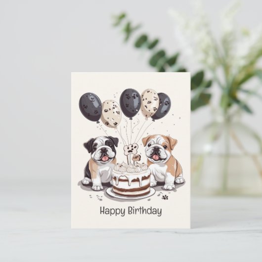 イギリスブルドッグの誕生日おめでとう ポストカード (スタンド正面)
