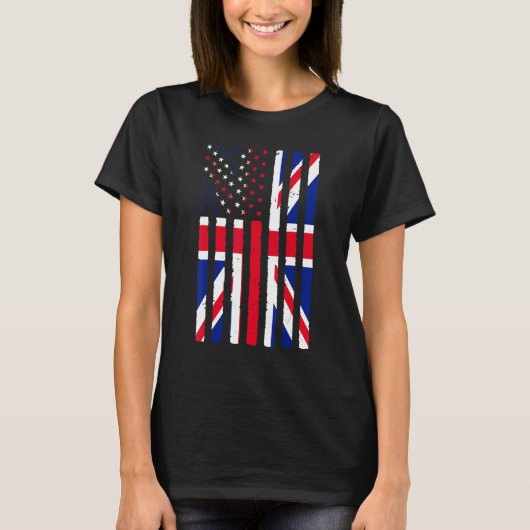 イギリスルーツアメリカ国旗伝統ハーフブリティッシュアメリ Tシャツ (正面)