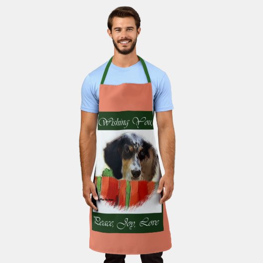 イギリス人セッターのクリスマスプレゼント エプロン (着用した状態)