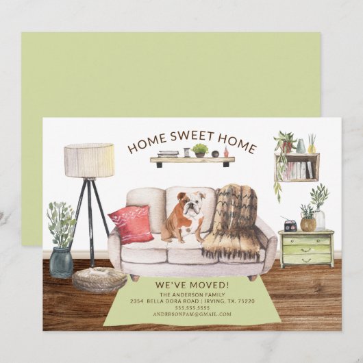 イギリス人ブルドッグの転居お知らせ 招待状 (正面/裏面)