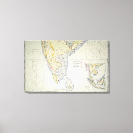 イギリス南部インドの地図， 1872 キャンバスプリント (正面)
