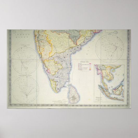 イギリス南部インドの地図， 1872 ポスター (正面)