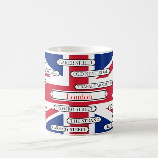 イギリス国旗とロンドンの有名な通り名 コーヒーマグカップ (中央)